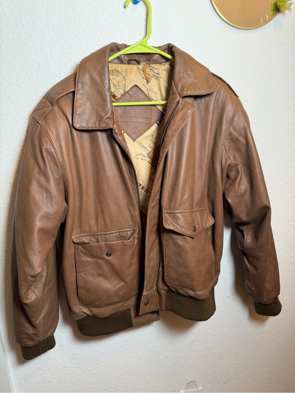 Preston & York vintage A-2 military-style leather bomber jacket